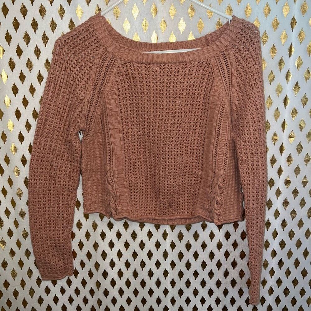 Gonji sweater nude pink dusty rose cropped heavy sweater size L - Picture 1 of 4
